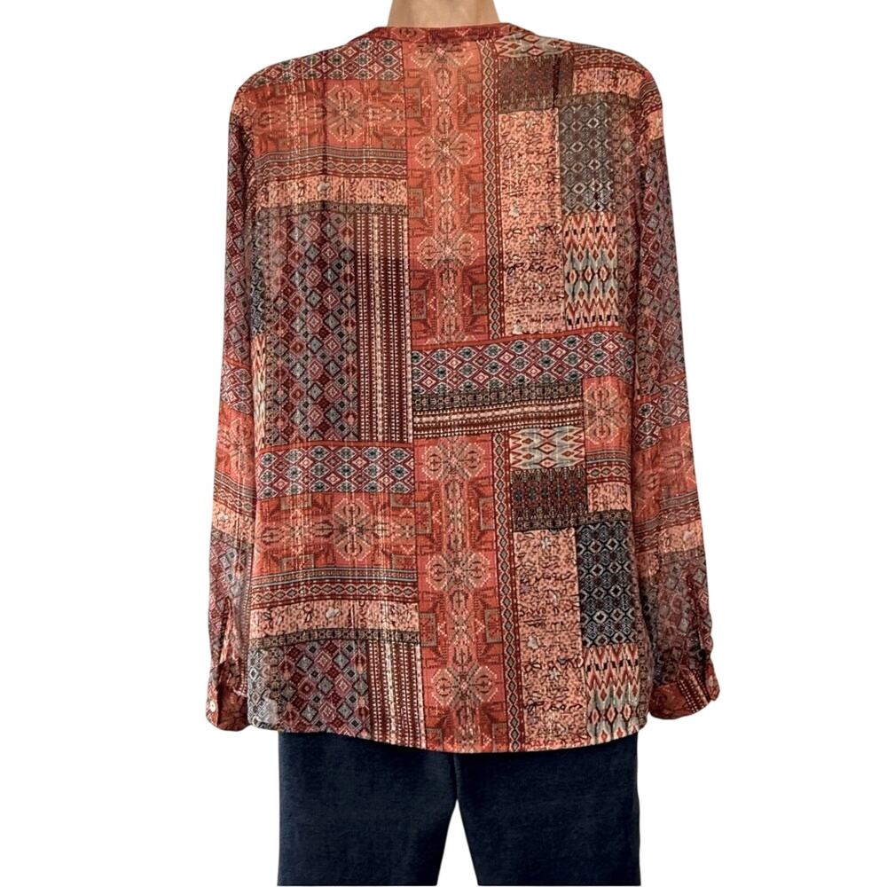 Pale Sky Orange Blue Bohemian style Top Silver threads Camisole Smocking V Neck - Picture 4 of 16